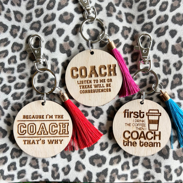 Personalised Wooden Coach Key Rings Engraved