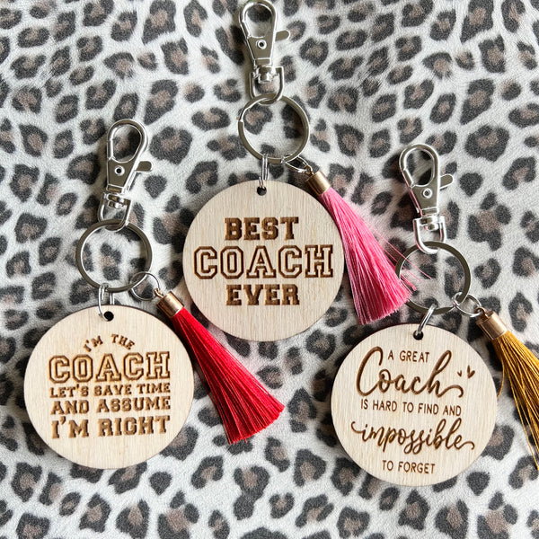 Personalised Wooden Coach Key Rings Engraved