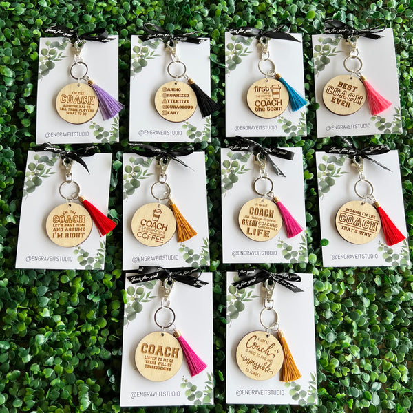 Personalised Wooden Coach Key Rings Engraved