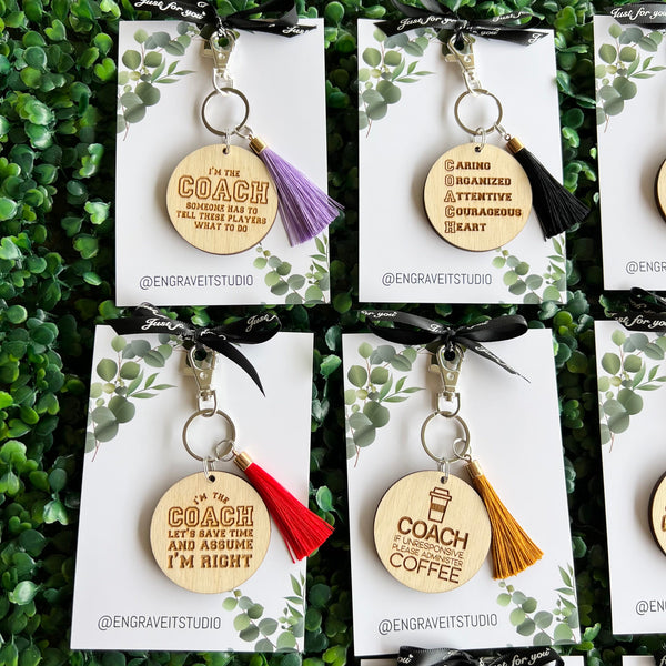 Personalised Wooden Coach Key Rings Engraved