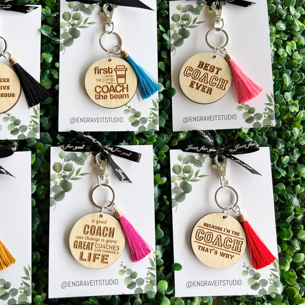 Personalised Wooden Coach Key Rings Engraved