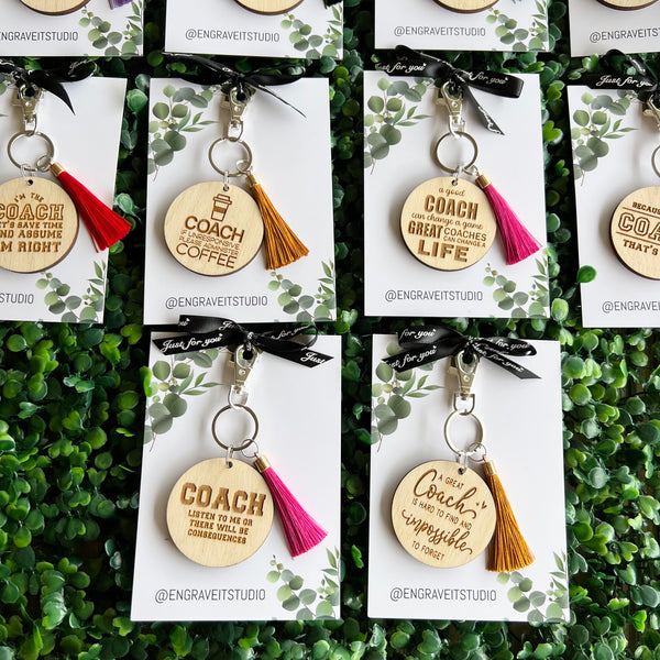 Personalised Wooden Coach Key Rings Engraved