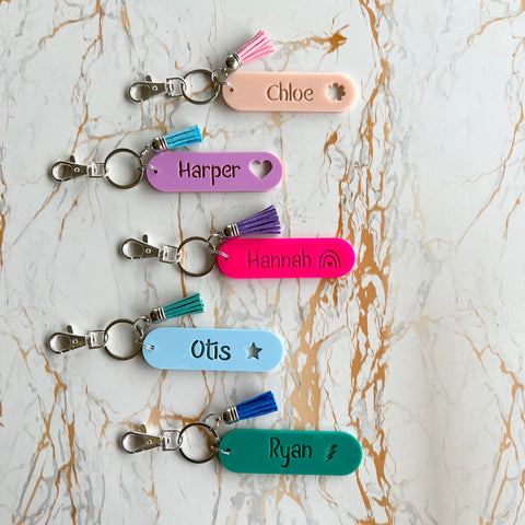 Personalised oval stick Name Acrylic Key ring Bag Tag