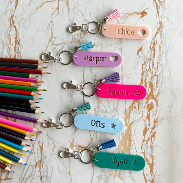 Personalised oval stick Name Acrylic Key ring Bag Tag