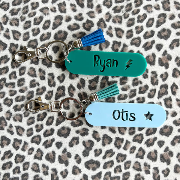 Personalised oval stick Name Acrylic Key ring Bag Tag