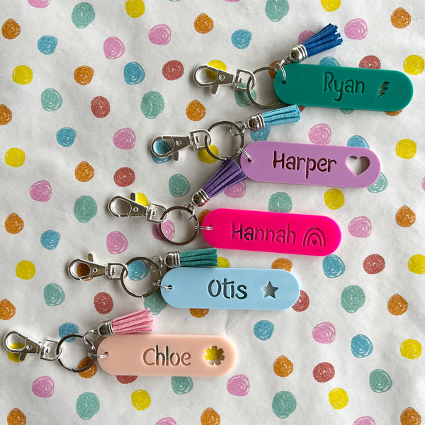 Personalised oval stick Name Acrylic Key ring Bag Tag