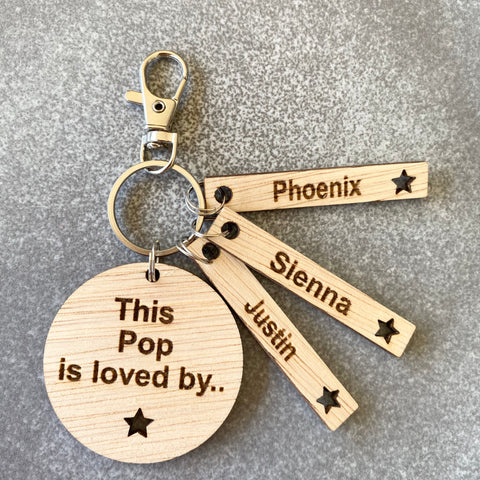 Personalised Rustic Engraved Keyring for Dad.
