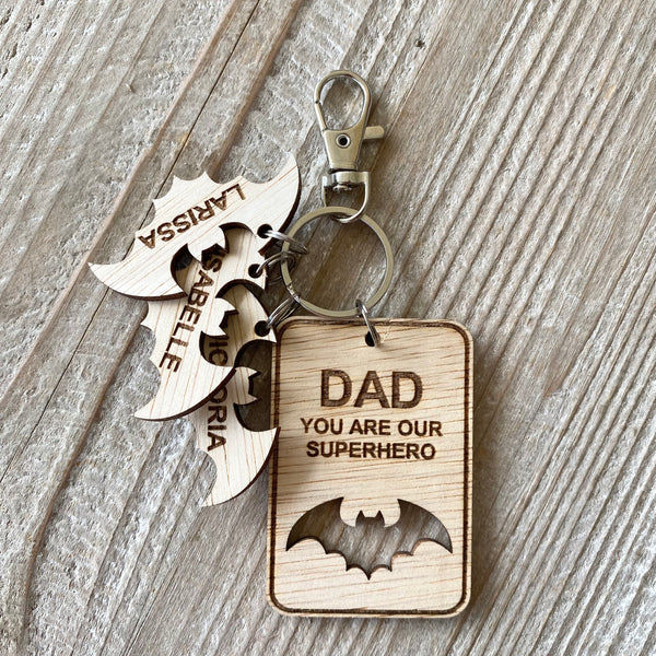 Personalised Rustic Engraved Keyring for Dad.