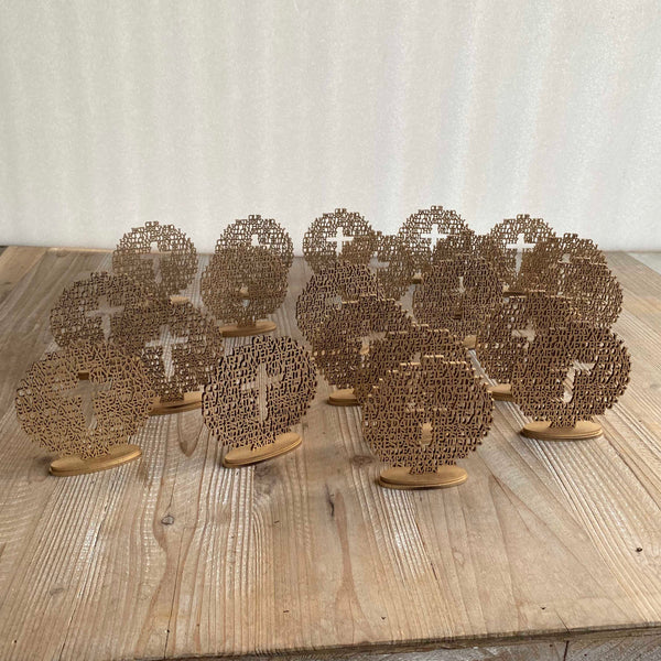 Our Father The Lord's Prayer MDF Wood Bomboniere gift Round Religious Mini Laser cut