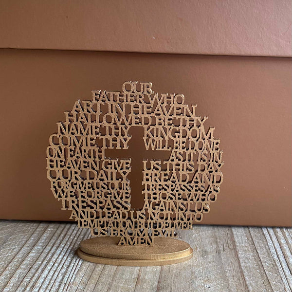 Our Father The Lord's Prayer MDF Wood Bomboniere gift Round Religious Mini Laser cut