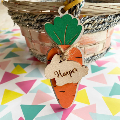 Carrot Easter basket tags | Wood layered | Personalised and hand painted