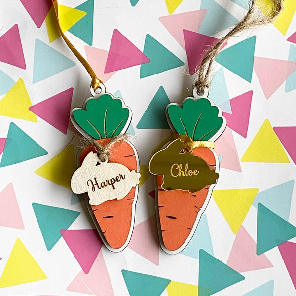 Carrot Easter basket tags | Wood layered | Personalised and hand painted