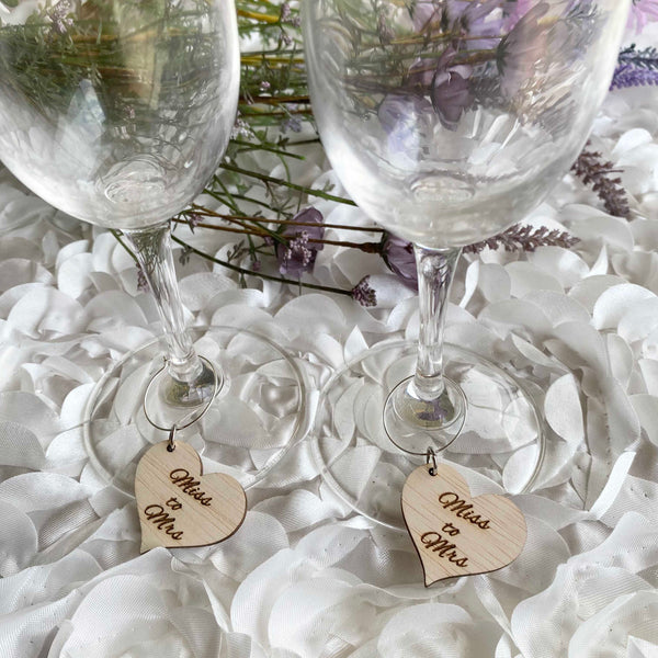 Personalised Heart Shape Wedding Rustic Wooden ply Wine Charms