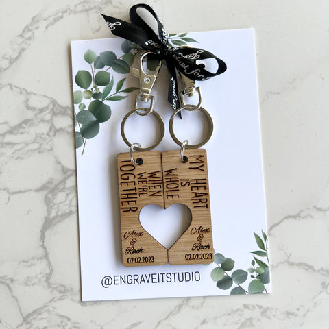 Personalised bamboo couples key ring
