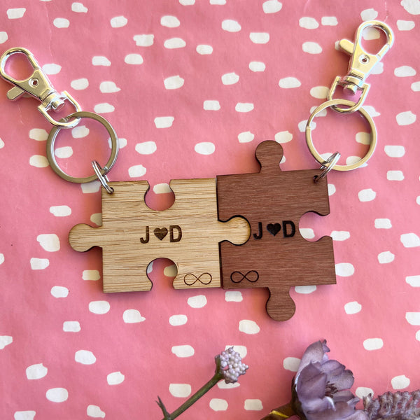 Couples jigsaw personalised key rings Media 1 of 6