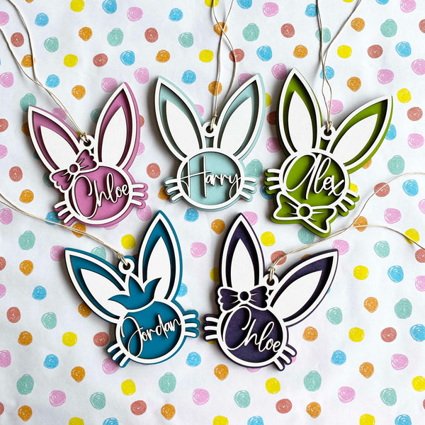 Wooden Personalised bunny tags with names