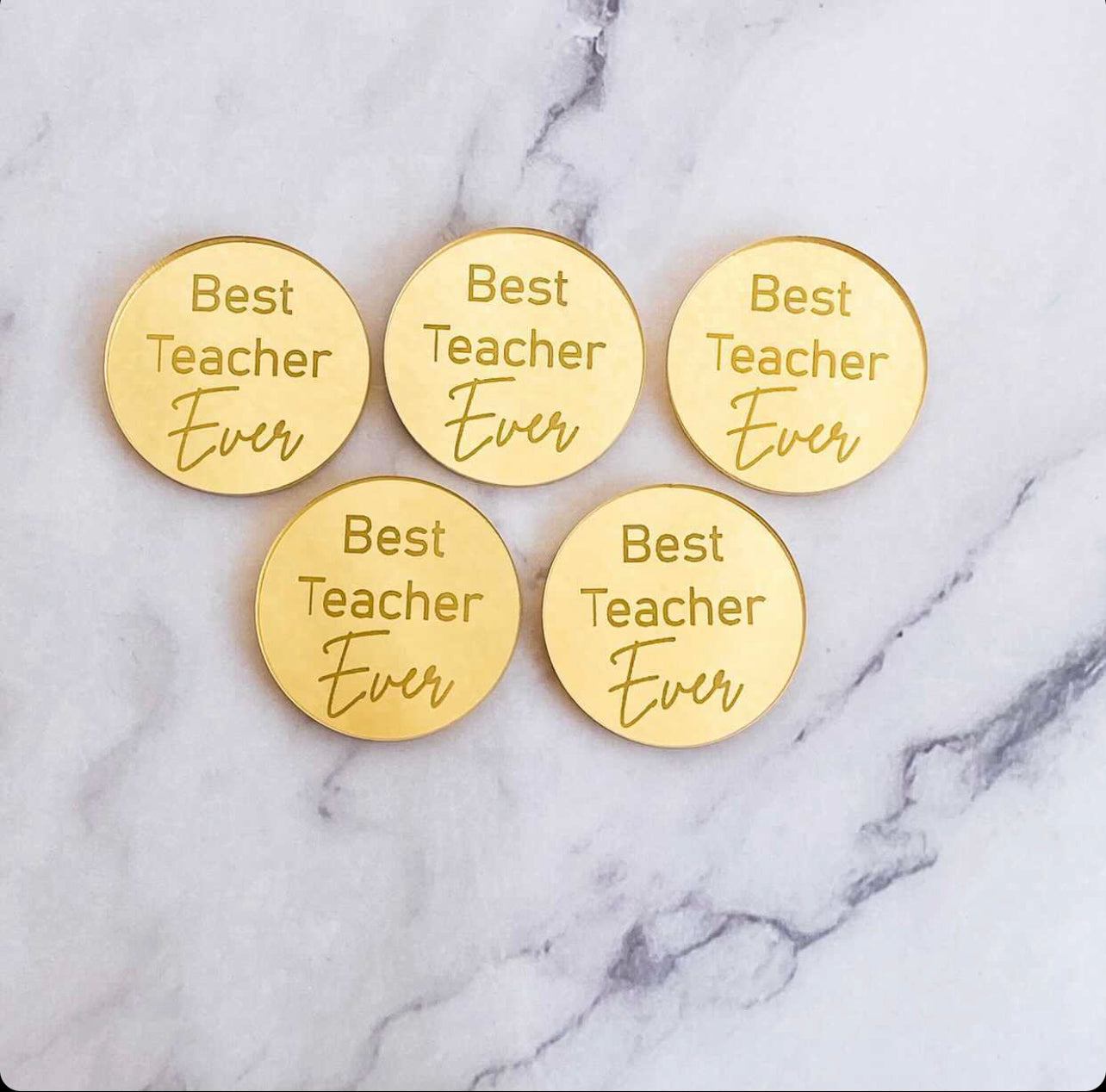 Best Teacher Ever Cupcake Topper Pack of 4 Gold Acrylic