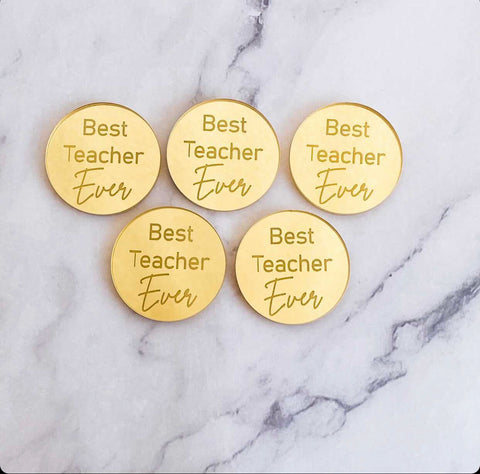 Best Teacher Ever Cupcake Topper Pack of 4 Gold Acrylic