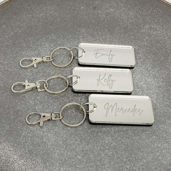 Personalised Black and silver mirror keyring Double layer