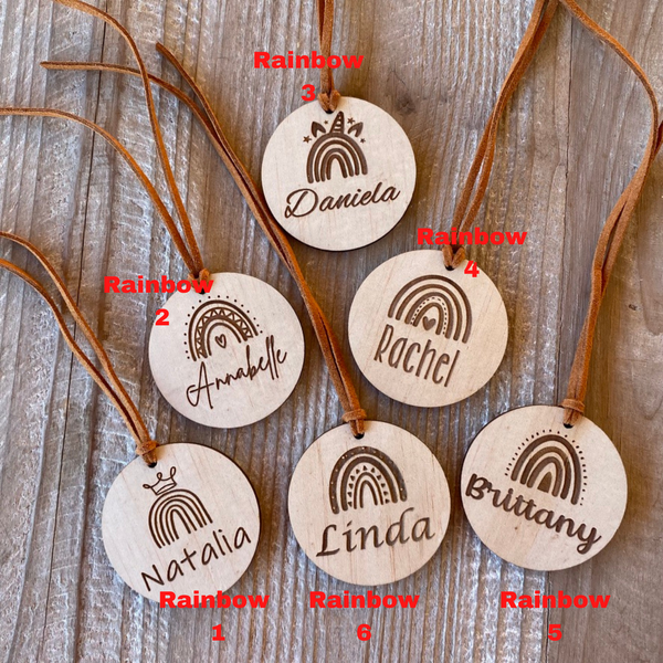 Personalised Wooden Rainbow Bag Tags