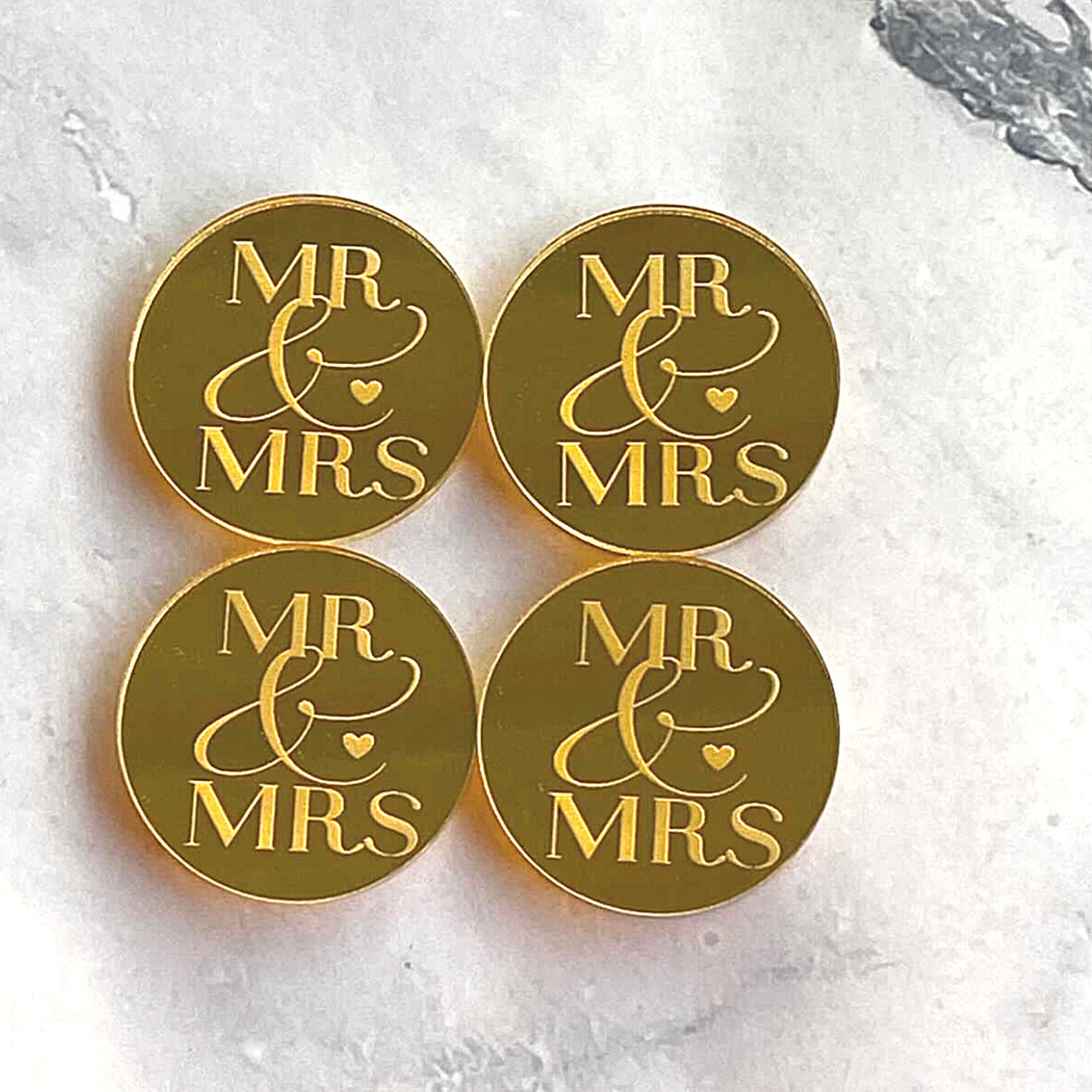 Mr & Mrs Acrylic Cupcake Topper Pack of 4