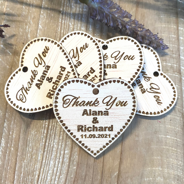 Personalised Wooden Rustic Heart Shaped Thank You Gift Tags