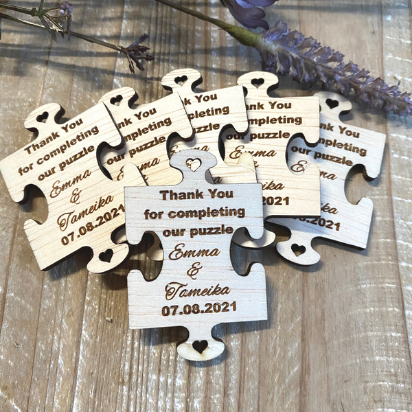 Personalised Wooden Rustic Jigsaw Shaped Thank You Gift Tags