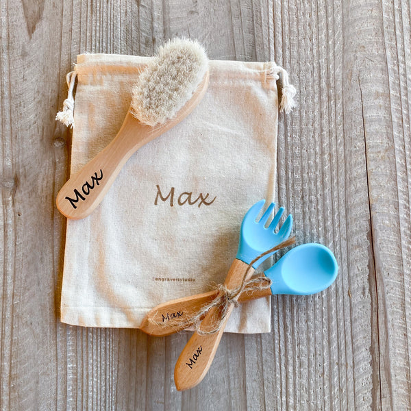 Personalised Beechwood Baby’s first hair brush engraved