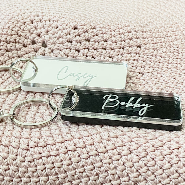 Personalised Black and silver mirror key ring Double layer