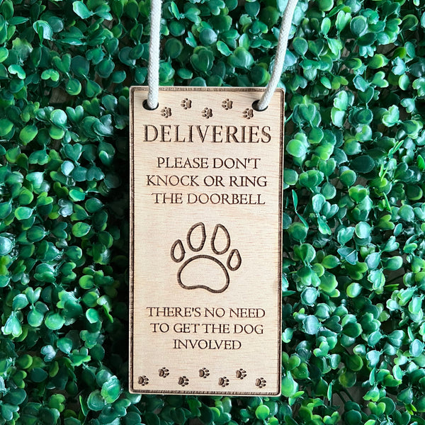 Deliveries door sign wood