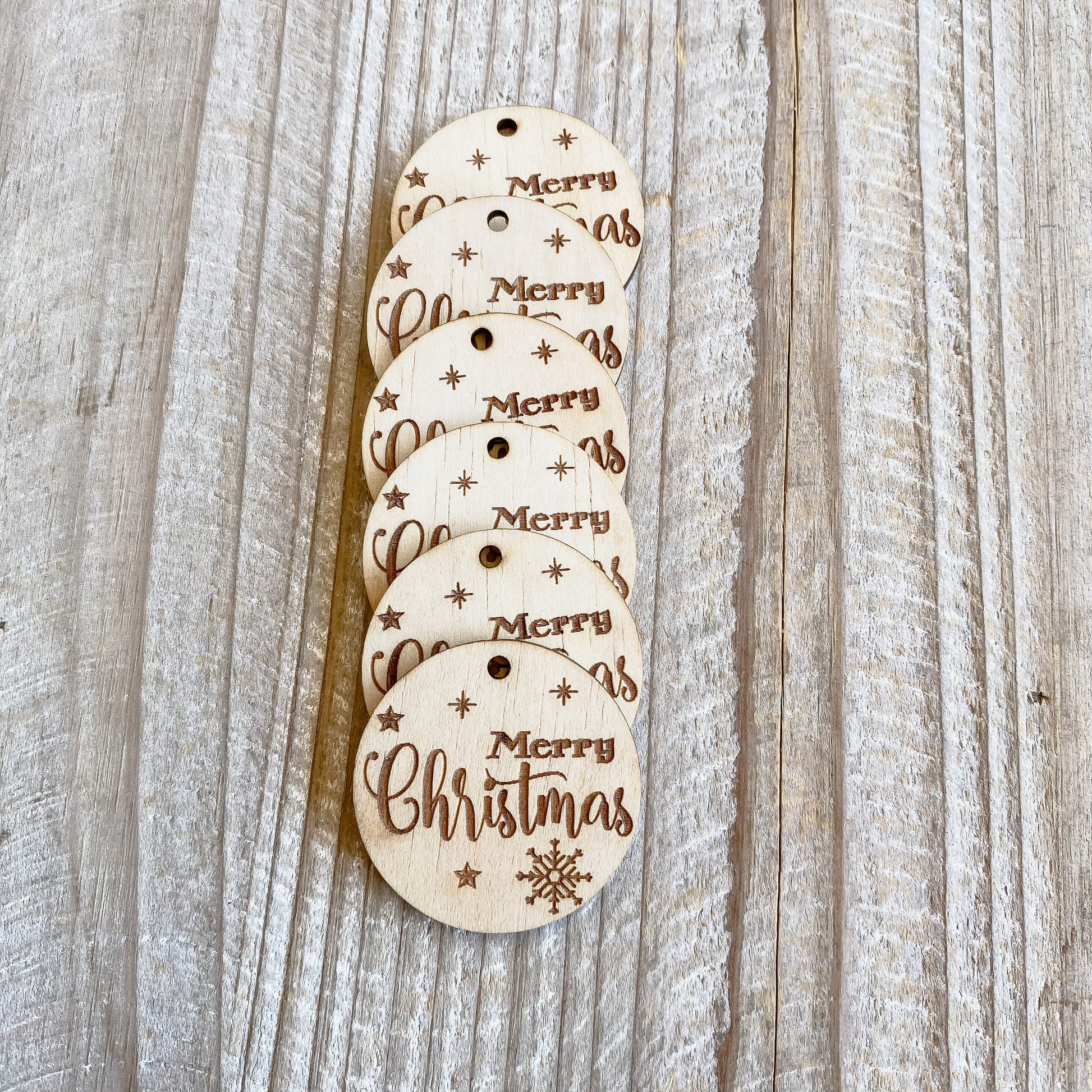 Wooden Merry Christmas Round Engraved Tags Florist supplies