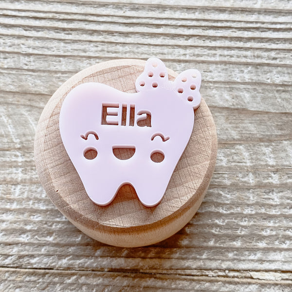 Personalised wooden tooth fairy box and tooth pouch