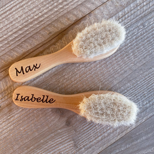 Personalised Beechwood Baby’s first hair brush engraved