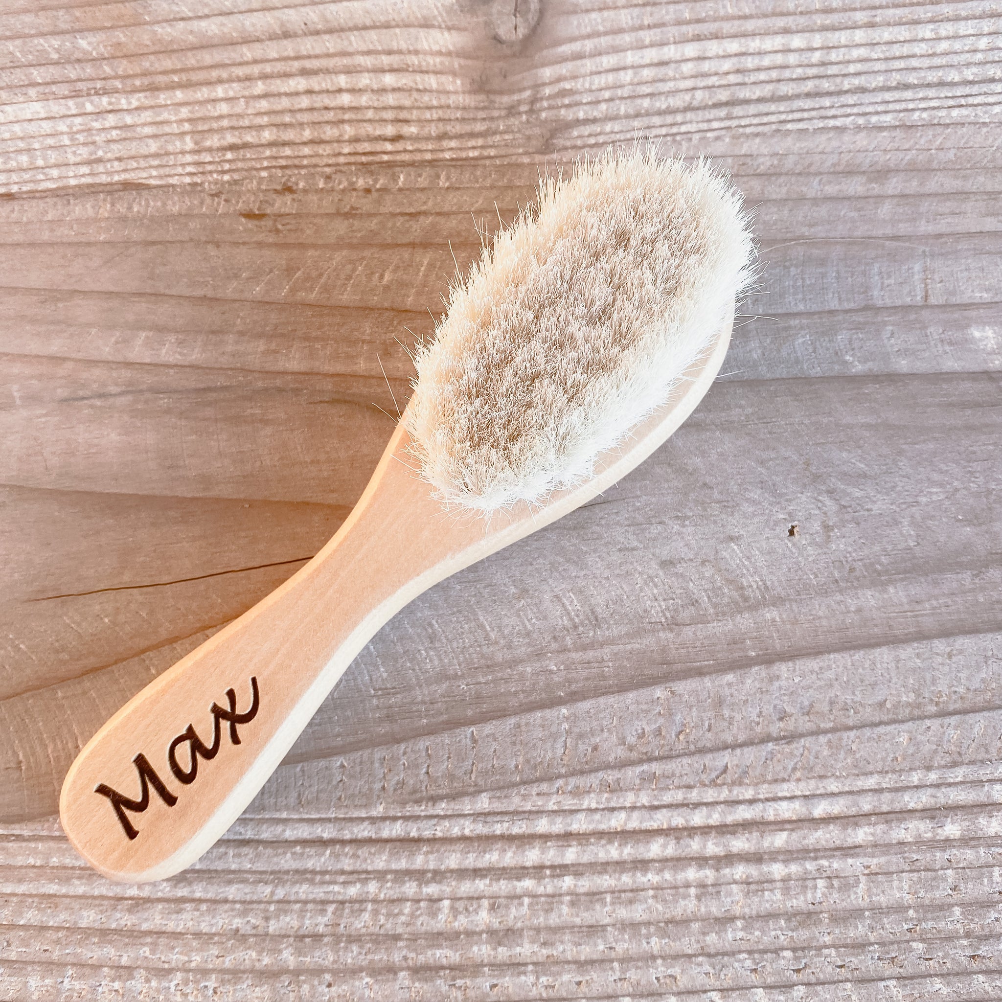 Personalised Beechwood Baby’s first hair brush engraved