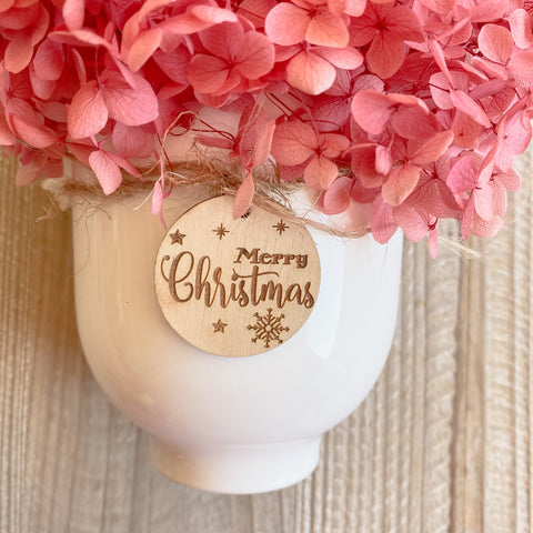 Wooden Merry Christmas Round Engraved Tags Florist supplies