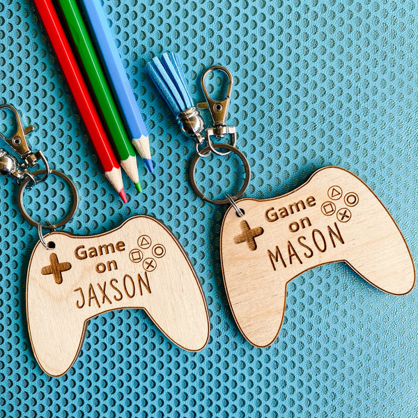 Personalised gamer key ring bag tag