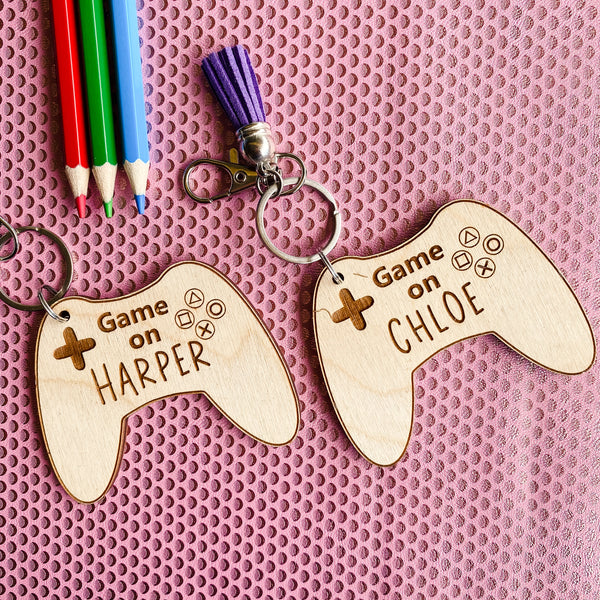 Personalised gamer key ring bag tag