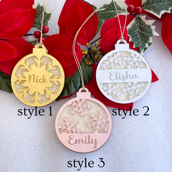 Snowflake Mirror Acrylic & Wood Double layer Christmas ornament Personalised Made to Order